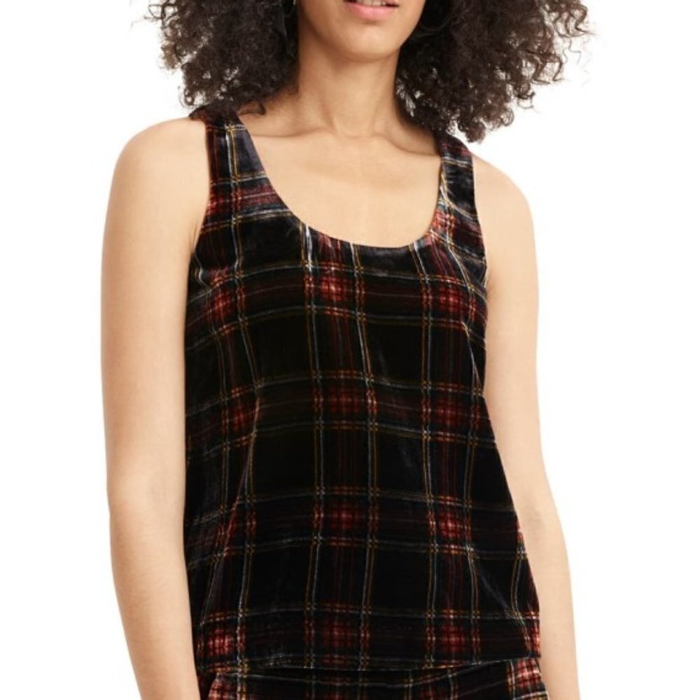 J CREW Tartan Plaid Velvet Tank Top, Red/Green MLT